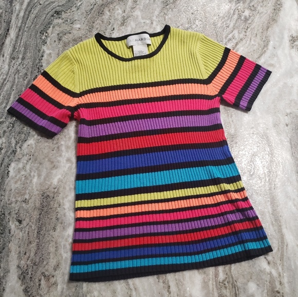 Sag Harbor Tops - Vintage | Rainbow Striped Ribbed Top M